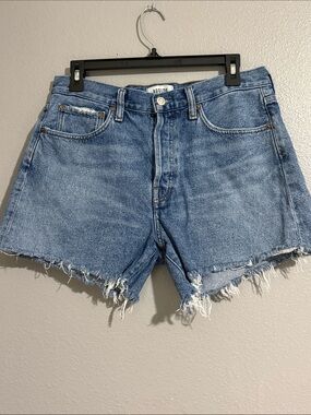 Agolde Distressed High-Rise Cutoff Denim Shorts - Light Blue Wash
